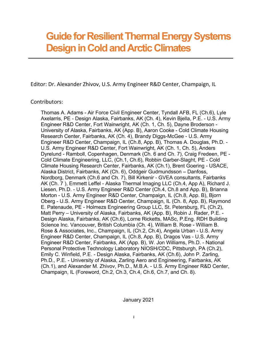 Guide for Resilient Thermal Energy Systems Design in Cold and Arctic Climates