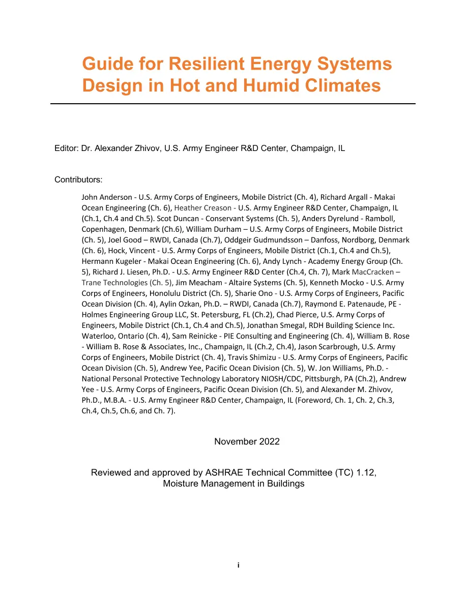Guide for Resilient Energy Systems Design in Hot and Humid Climates